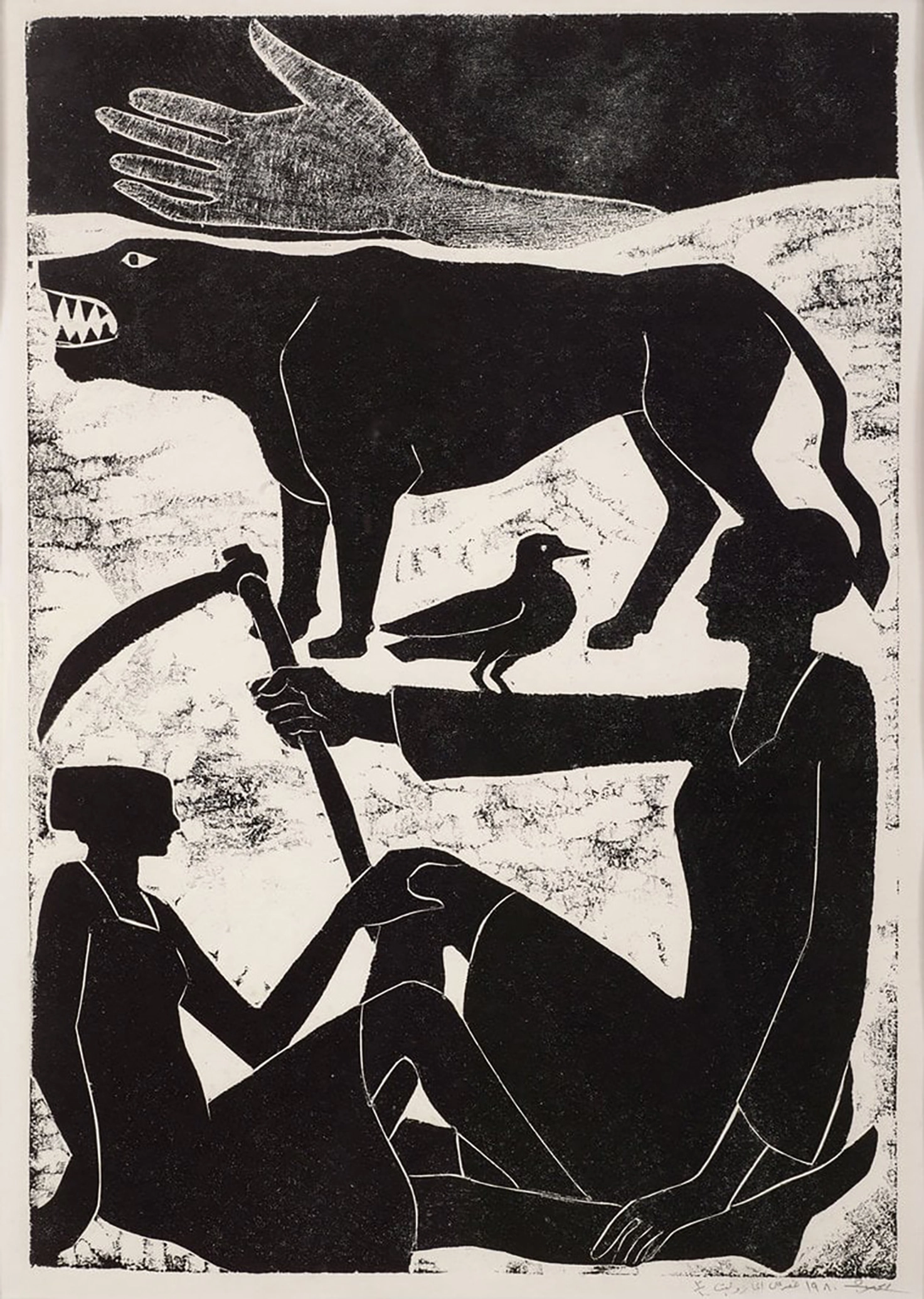 Al-Hallaj, Mustafa. <i>Untitled</i>. 1980. Masonite engraving, no. 3/10. 62 × 44 cm. Dalloul Art Foundation, Beirut. Copyright is held by the artist’s estate.