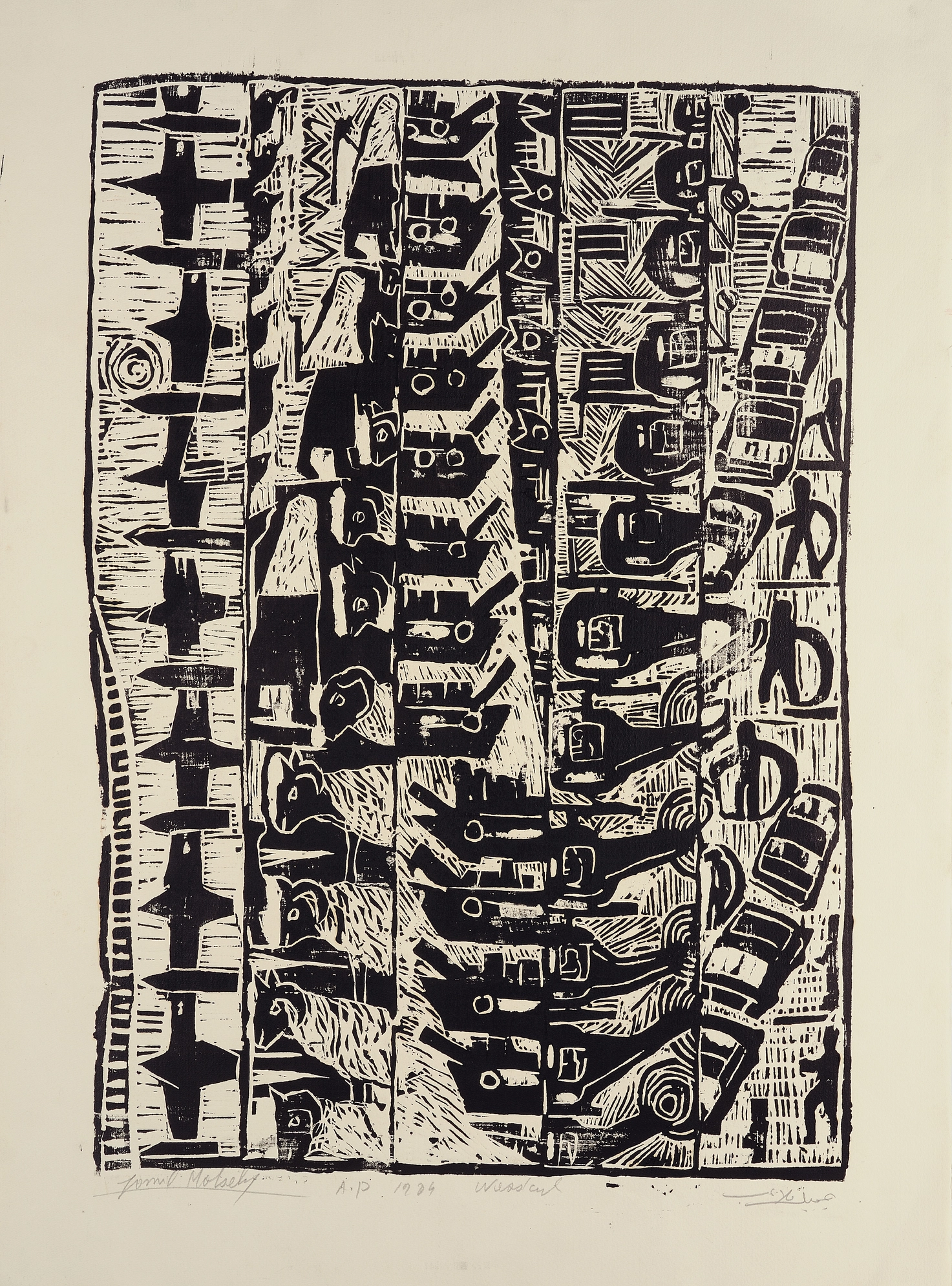 Molaeb, Jamil. <i>Untitled</i>. 1984. Woodcut print. 76 × 56 cm. Artist proof. Saradar Collection, Beirut. Courtesy of the Artist.