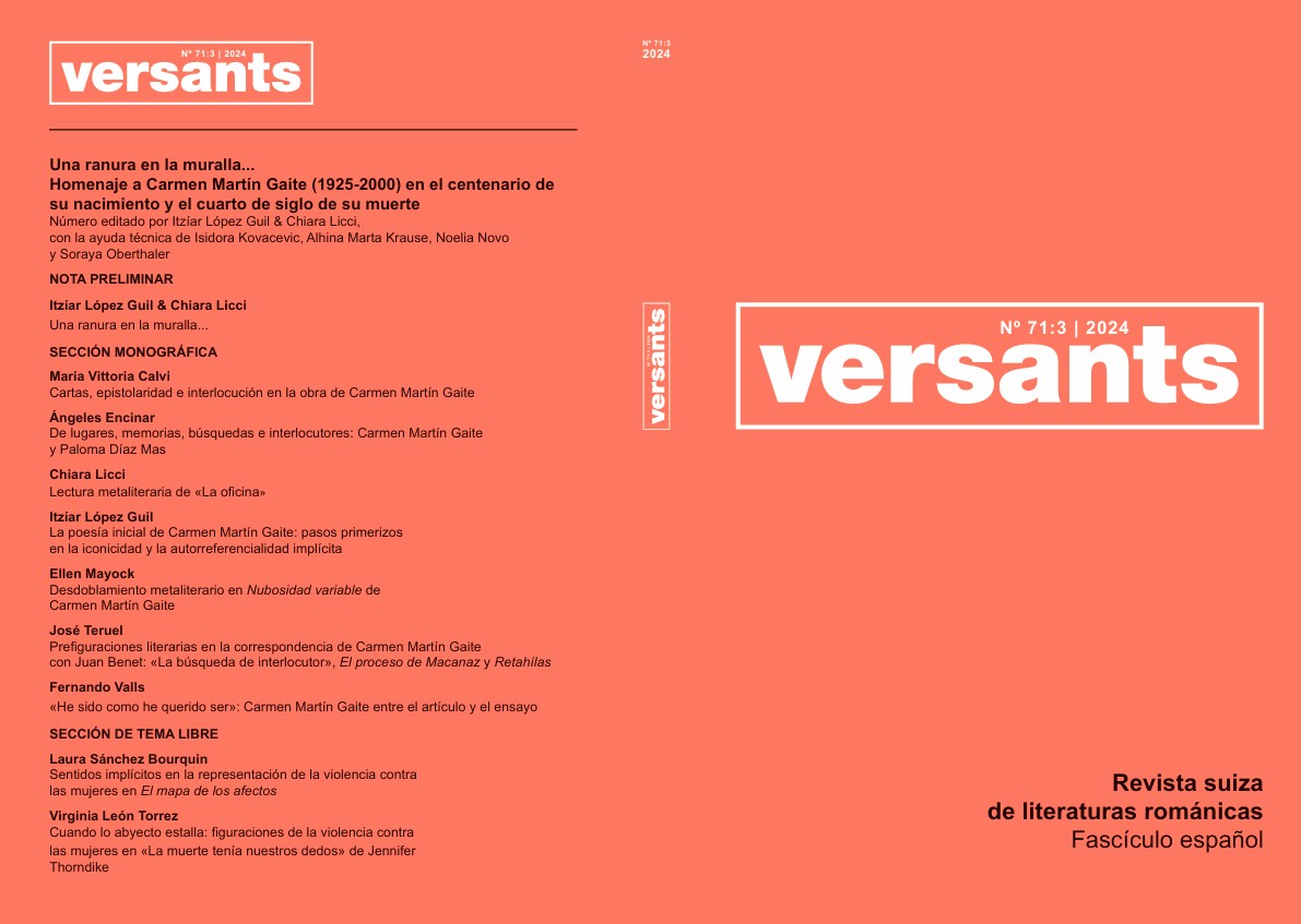 					Ver Vol. 71 Núm. 3 (2024): Una ranura en la muralla... Homenaje a Carmen Martín Gaite (1925-2000) en el centenario de su nacimiento y el cuarto de siglo de su muerte
				