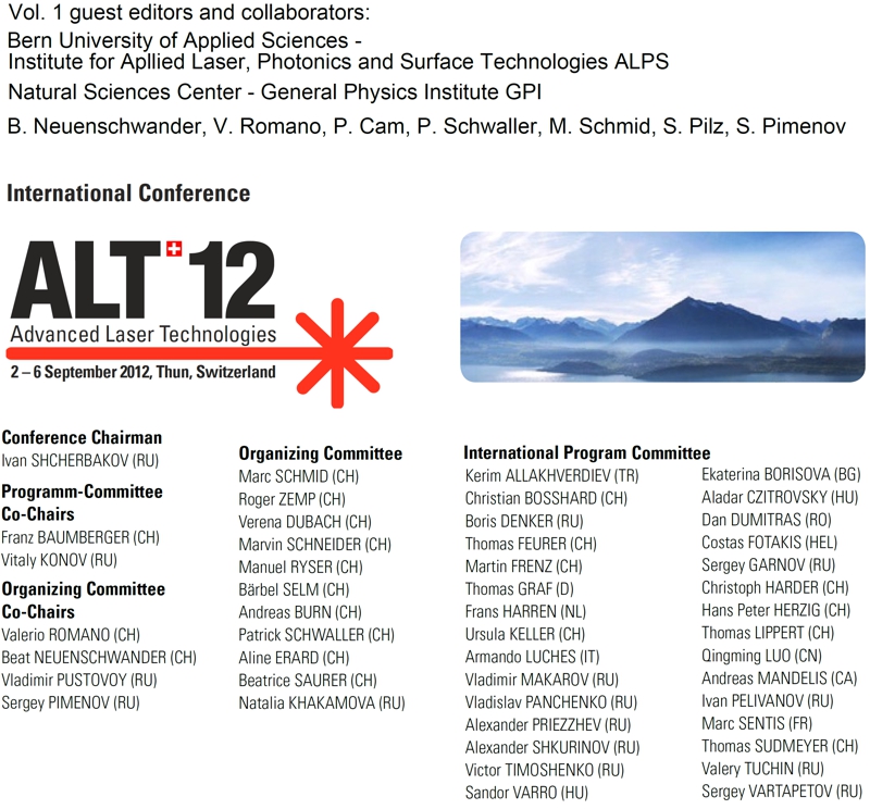 ALT 12 Conference, Gwatt, Sept. 2 -6, Switzerland